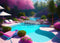 Kate Poupée Côté piscine Arbres Toile de fond conçue par Megan Leigh - Kate Backdrop FR