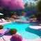 Kate Poupée Côté piscine Arbres Toile de fond conçue par Megan Leigh - Kate Backdrop FR