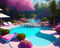 Kate Poupée Côté piscine Arbres Toile de fond conçue par Megan Leigh - Kate Backdrop FR
