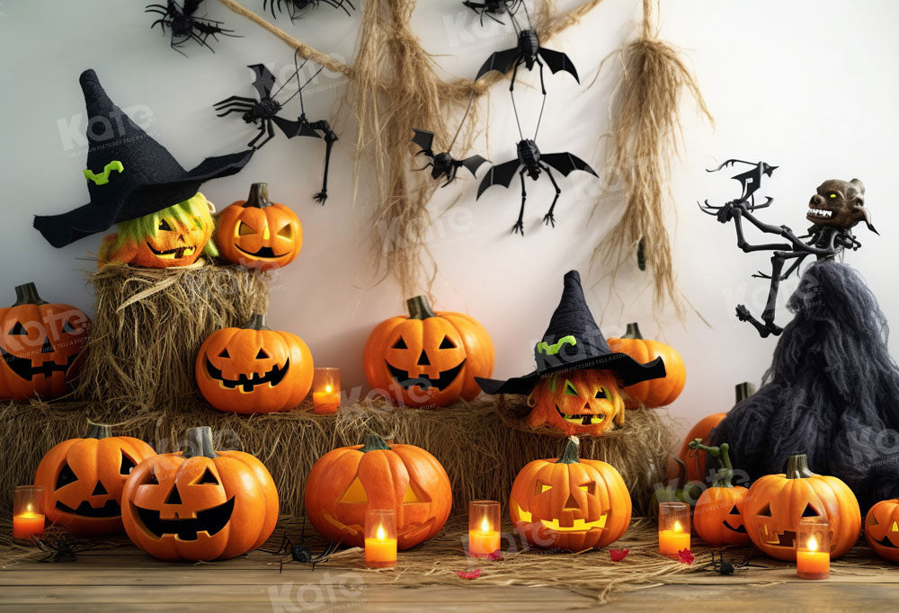 Kate Halloween Citrouille Paille Chauve-souris Toile de fond Conçu par Chain Photographie - Kate Backdrop FR