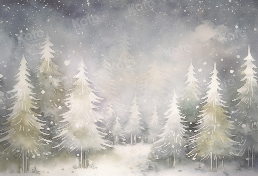 Kate Beaux-Arts Hiver Noël Forêt enneigée Arbres Toile de fond conçue par GQ