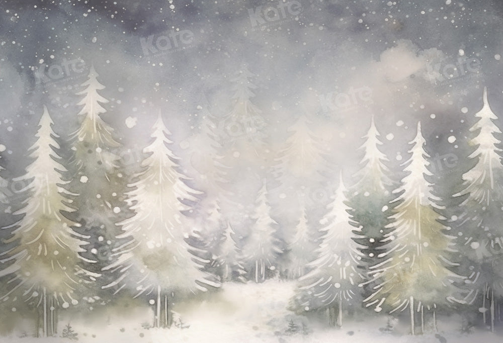 Kate Beaux-Arts Hiver Noël Forêt enneigée Arbres Toile de fond conçue par GQ - Kate Backdrop FR