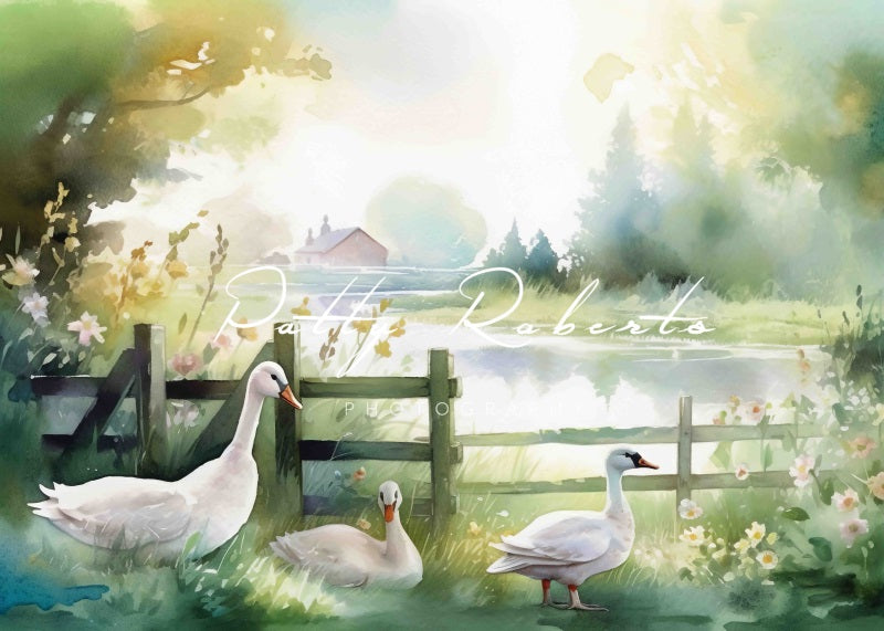 Kate Vue Campagne Oie Printemps Toile de fond Conçu par Patty Robert - Kate Backdrop FR