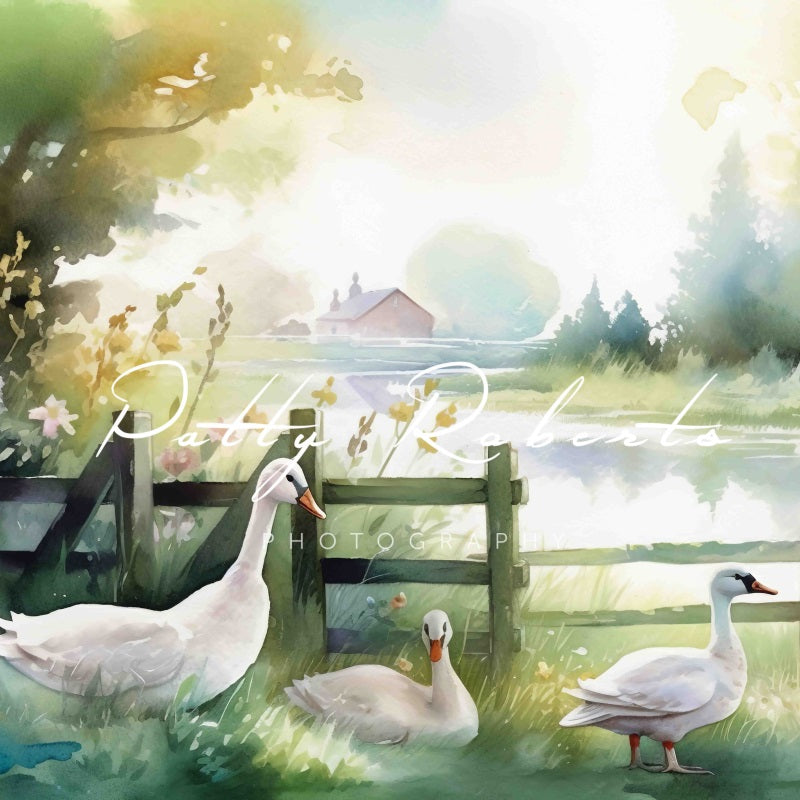 Kate Vue Campagne Oie Printemps Toile de fond Conçu par Patty Robert - Kate Backdrop FR