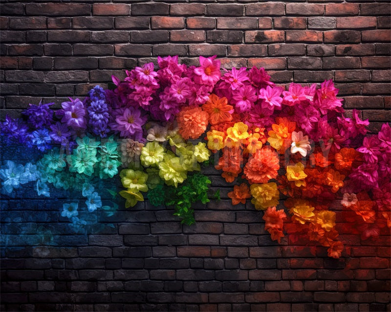 Kate Coloré Floral Mur de briques Toile de fond conçu par Angela Marie Photographie - Kate Backdrop FR