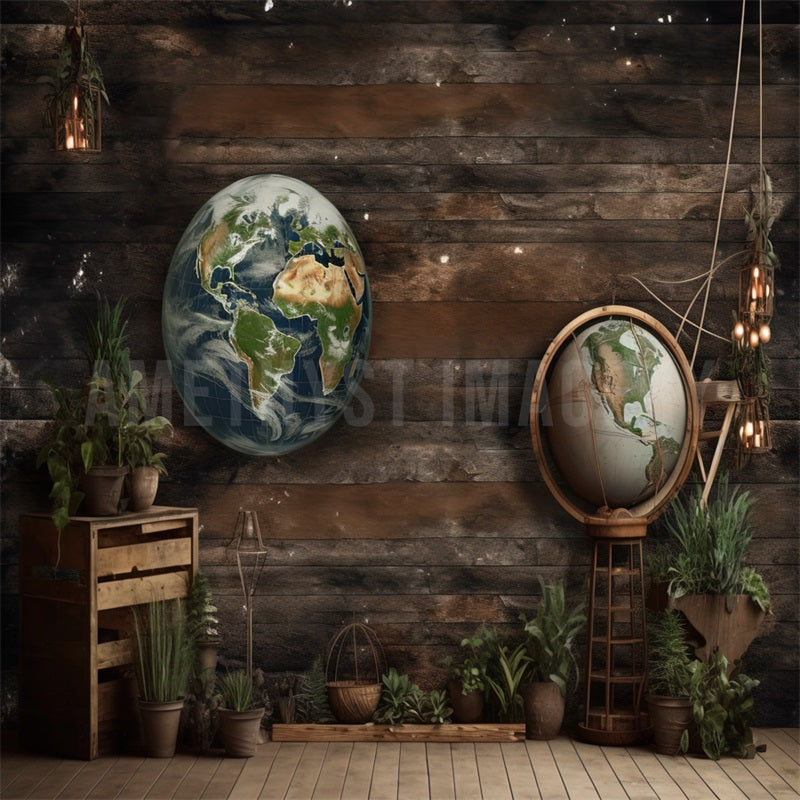 Kate Globe terrestre Brun Bois Toile de fond conçu par Angela Marie Photographie - Kate Backdrop FR