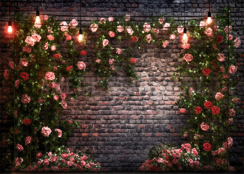 Kate Rose Fleurs Mur de briques Romance Toile de fond conçu par Angela Marie Photographie - Kate Backdrop FR