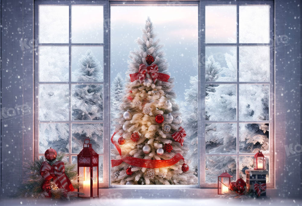 Kate Sapin de Noël Blanc Fenêtre Neige Toile de fond Conçu par Chain Photographie - Kate Backdrop FR
