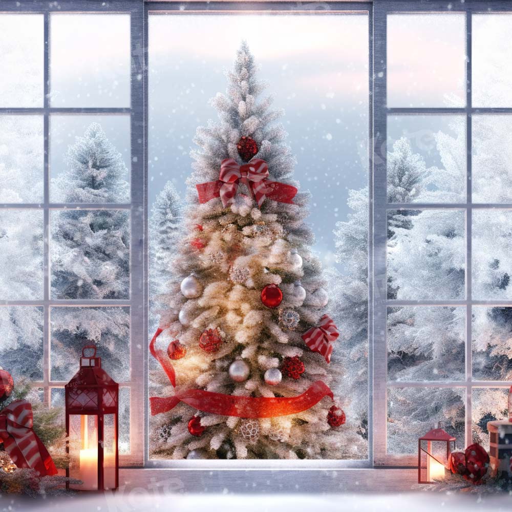 Kate Sapin de Noël Blanc Fenêtre Neige Toile de fond Conçu par Chain Photographie - Kate Backdrop FR