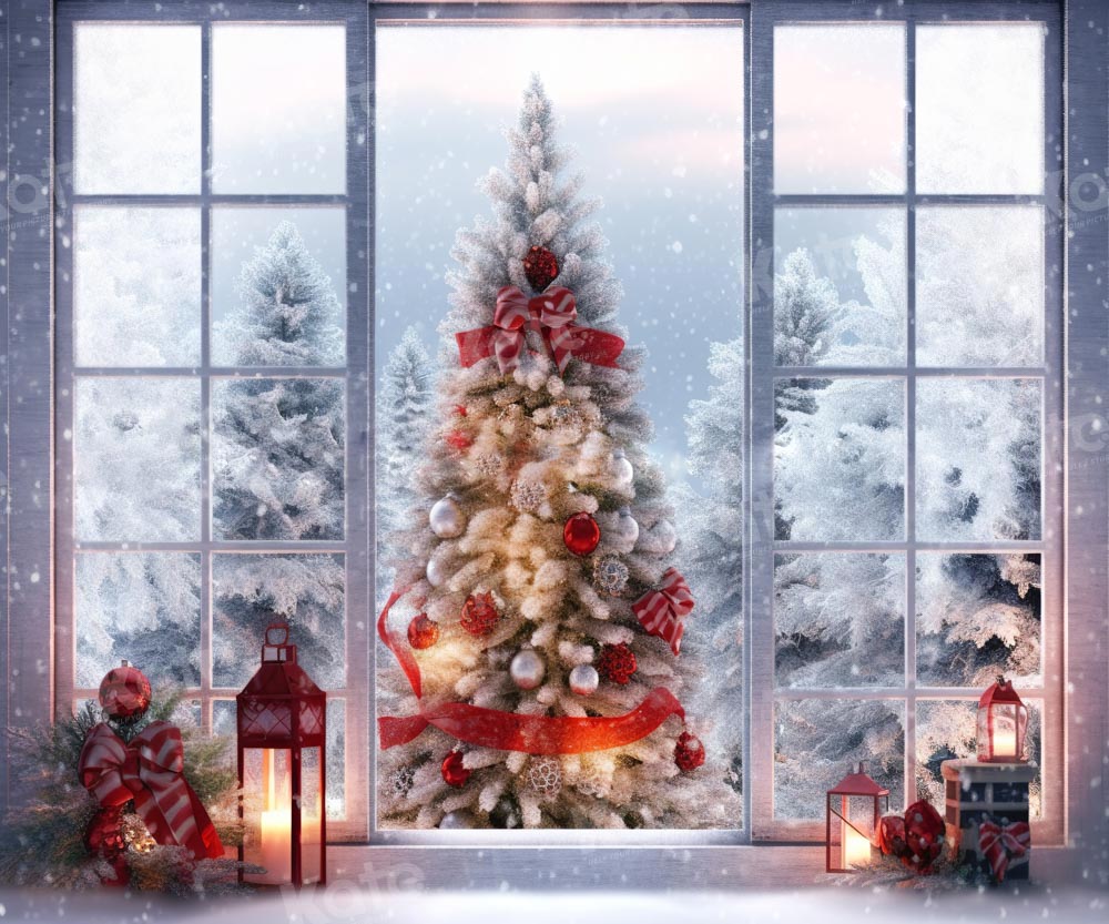 Kate Sapin de Noël Blanc Fenêtre Neige Toile de fond Conçu par Chain Photographie - Kate Backdrop FR