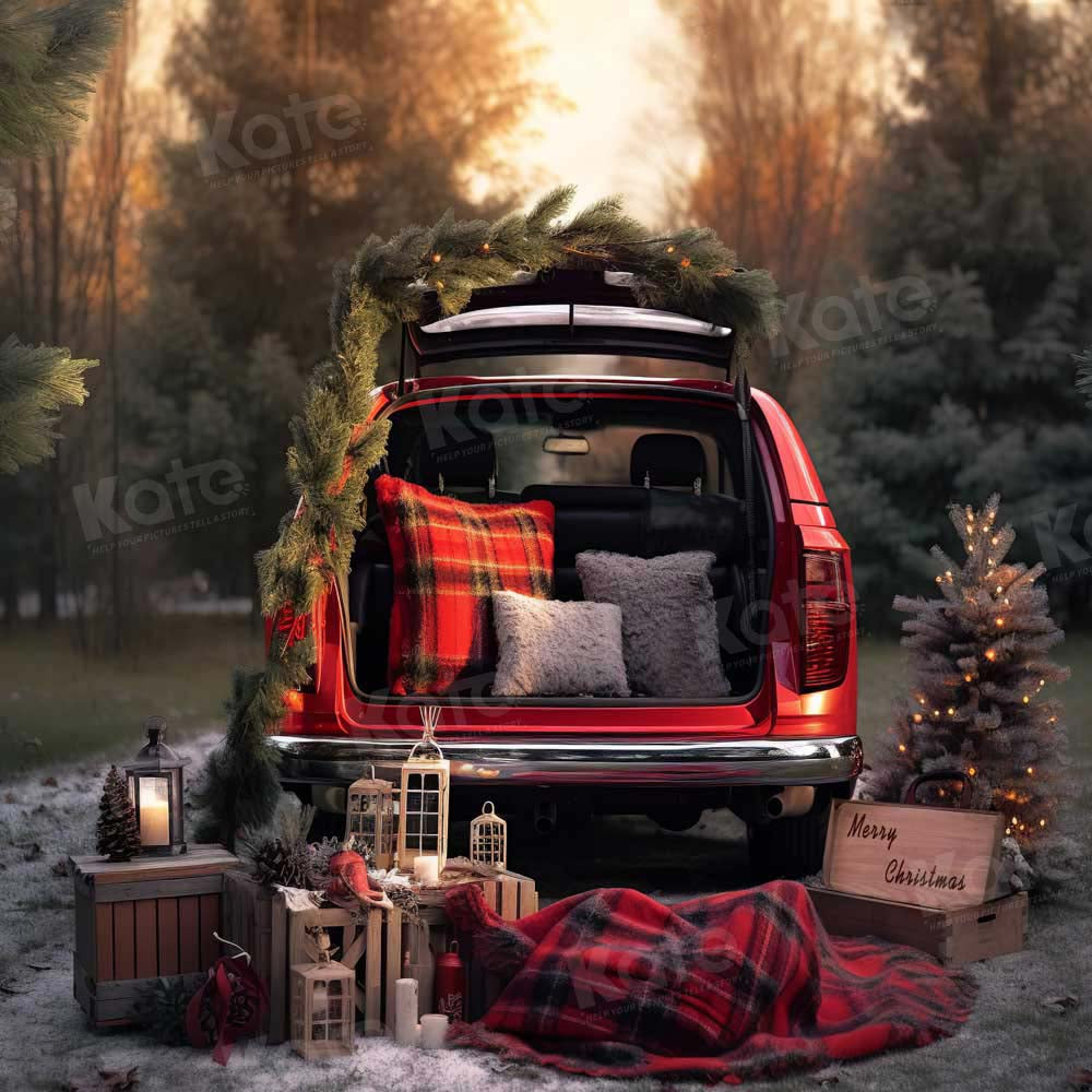 Kate Noël Voiture Rouge Arbre Extérieur Toile de fond Conçu par Chain Photographie - Kate Backdrop FR