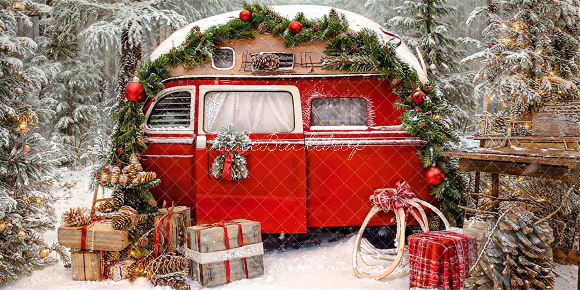 Kate Noël Voiture Rouge Cadeaux Arbres Toile de fond pour la photographie - Kate Backdrop FR