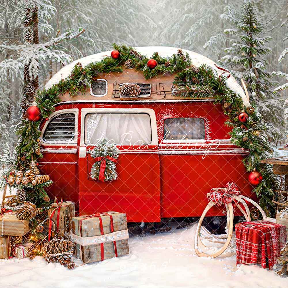 Kate Noël Voiture Rouge Cadeaux Arbres Toile de fond pour la photographie - Kate Backdrop FR