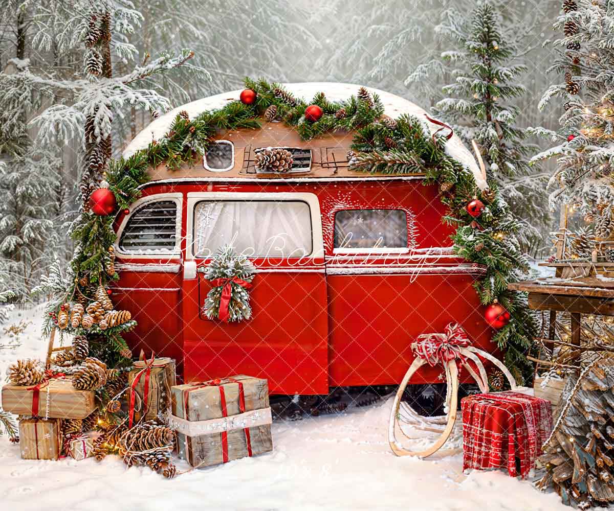 Kate Noël Voiture Rouge Cadeaux Arbres Toile de fond pour la photographie - Kate Backdrop FR