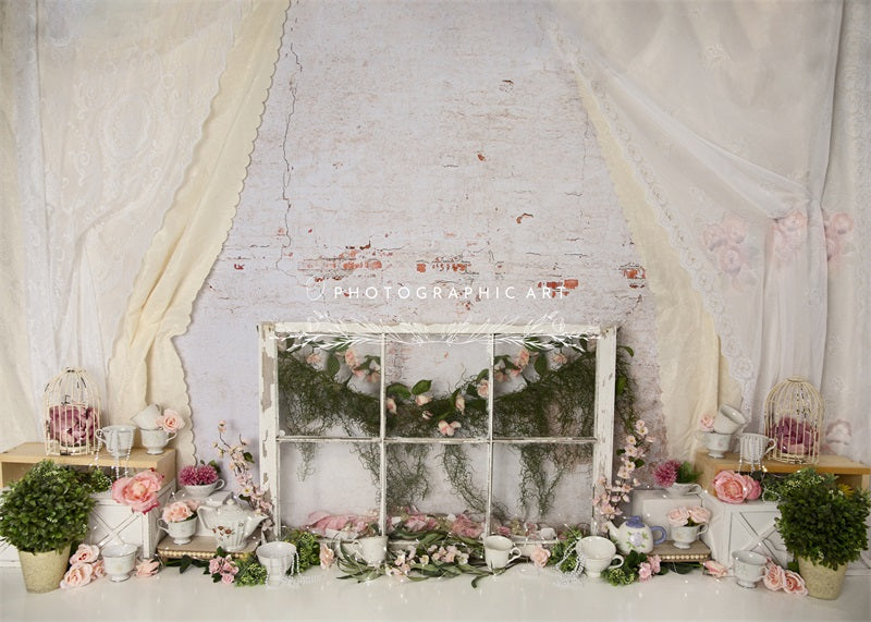 Kate Dentelle Vintage Mur de briques Toile de fond conçue par Jenna Onyia - Kate Backdrop FR