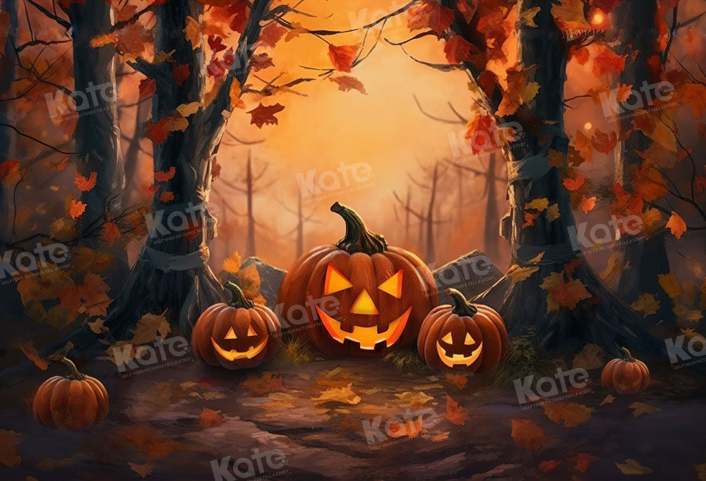 Kate Halloween Citrouilles Automne Forêt Toile de fond Conçu par Chain Photographie