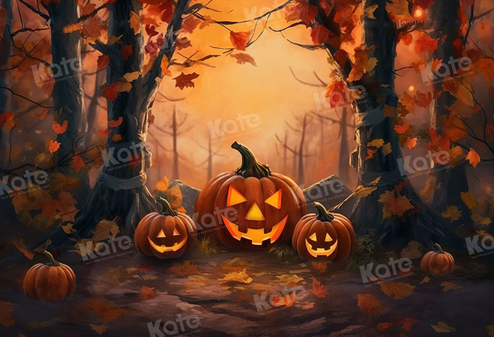 Kate Halloween Citrouilles Automne Forêt Toile de fond Conçu par Chain Photographie - Kate Backdrop FR