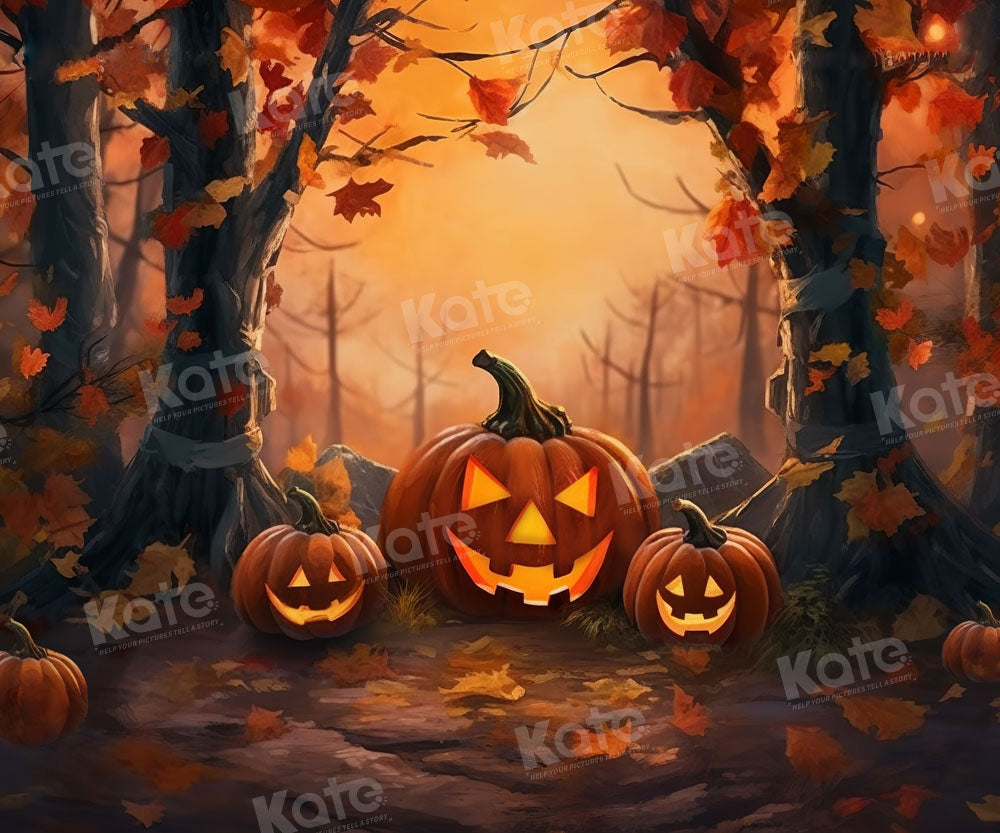 Kate Halloween Citrouilles Automne Forêt Toile de fond Conçu par Chain Photographie