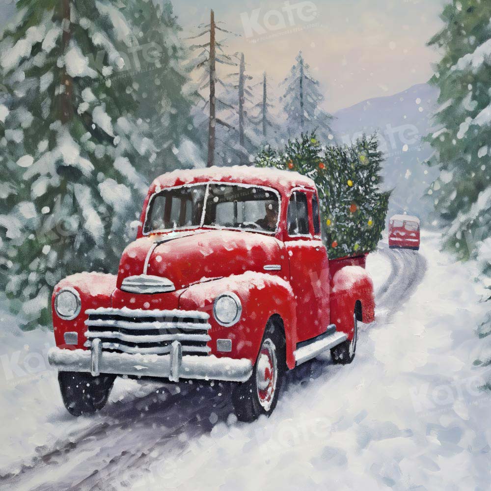 Kate Neige Voiture Rouge Arbres Toile de fond Conçu par Chain Photographie - Kate Backdrop FR