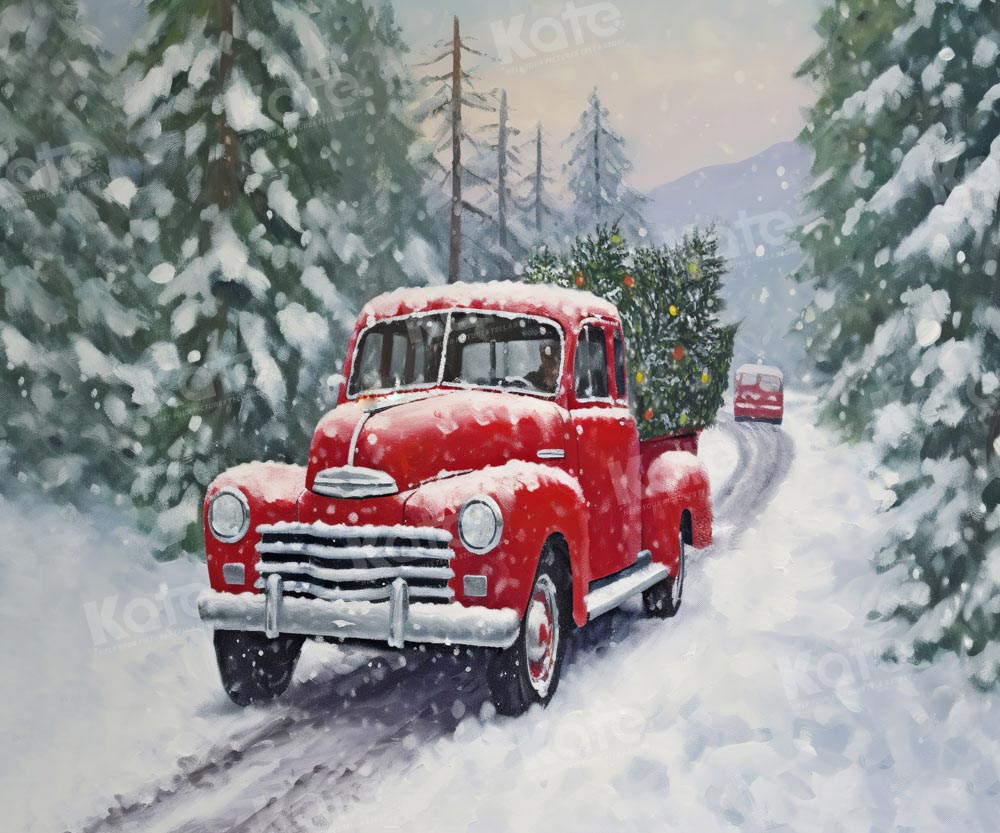 Kate Neige Voiture Rouge Arbres Toile de fond Conçu par Chain Photographie - Kate Backdrop FR