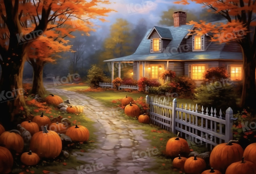 Kate Automne Citrouilles Chemin Maison Toile de fond Conçu par Chain Photographie - Kate Backdrop FR