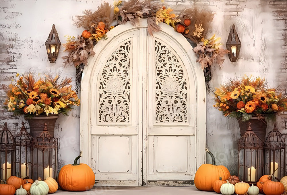 Kate Automne Citrouille Porte de Grange Blanc Toile de fond pour la photographie - Kate Backdrop FR