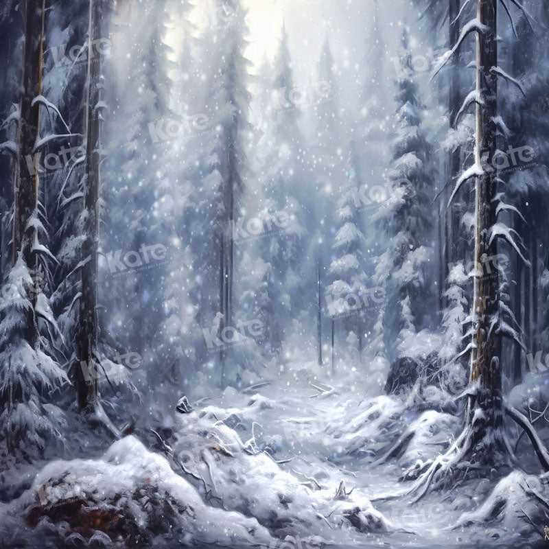 Kate Hiver Extérieur Neige Forêt Arbre Toile de fond pour la photographie - Kate Backdrop FR