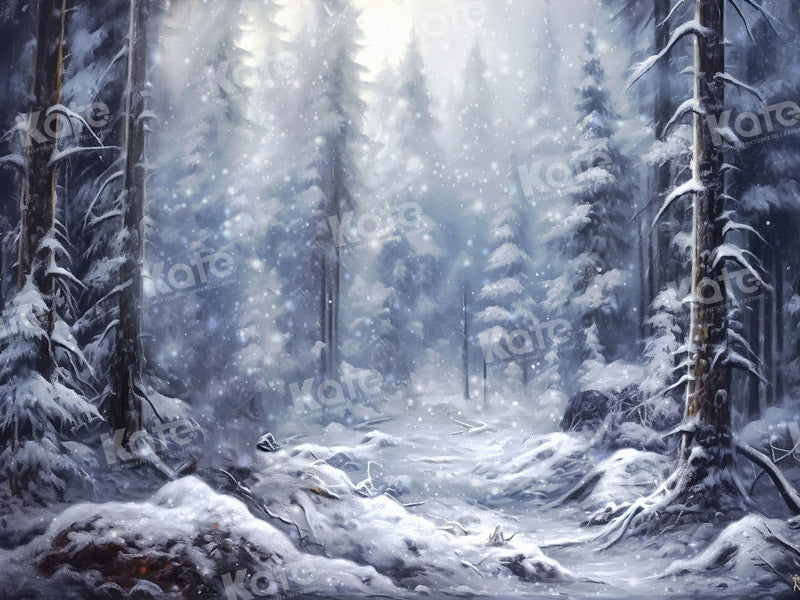 Kate Hiver Extérieur Neige Forêt Arbre Toile de fond pour la photographie - Kate Backdrop FR