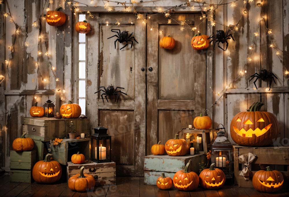 Kate Halloween Lanterne Citrouille Grange Toile de fond Conçu par Chain Photographie
