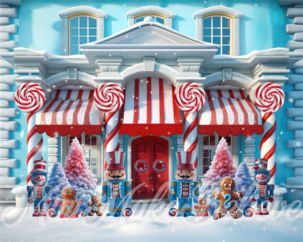Kate Bleu Rouge Noël Maison Toile de fond conçue par Mini MakeBelieve