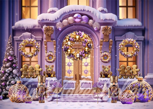 Kate Noël Violet-orné Maison Hiver Toile de fond conçue par Mini MakeBelieve - Kate Backdrop FR