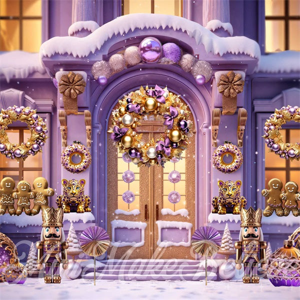 Kate Noël Violet-orné Maison Hiver Toile de fond conçue par Mini MakeBelieve - Kate Backdrop FR