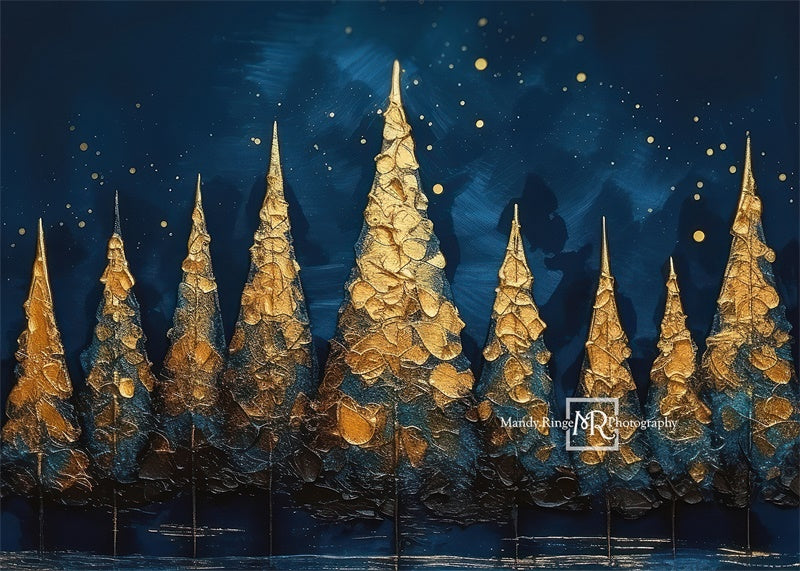 Kate Bleu Doré Arbre Peint Toile de fond conçue par Mandy Ringe - Kate Backdrop FR