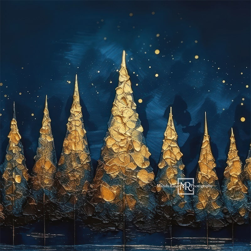 Kate Bleu Doré Arbre Peint Toile de fond conçue par Mandy Ringe - Kate Backdrop FR