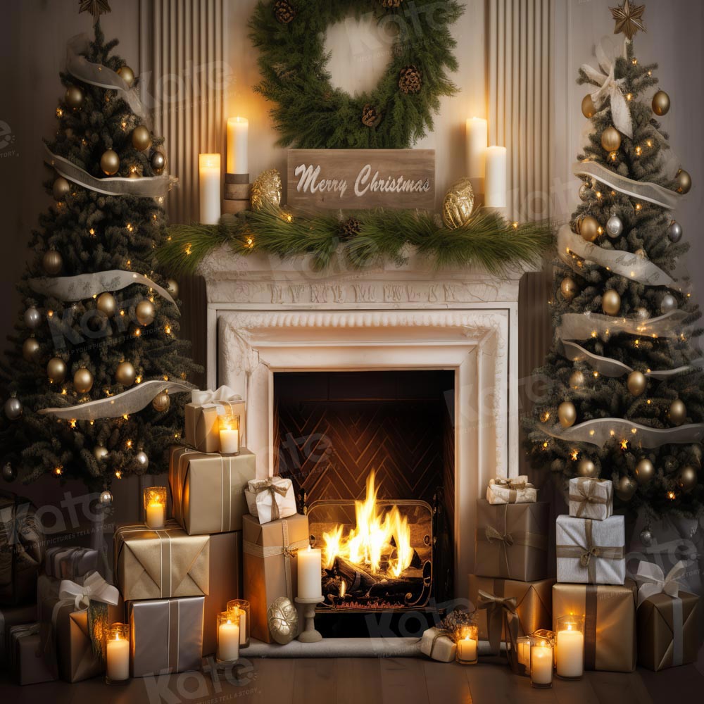 Kate Noël Cheminée Cadeaux Arbres Toile de fond conçu par Emetselch - Kate Backdrop FR
