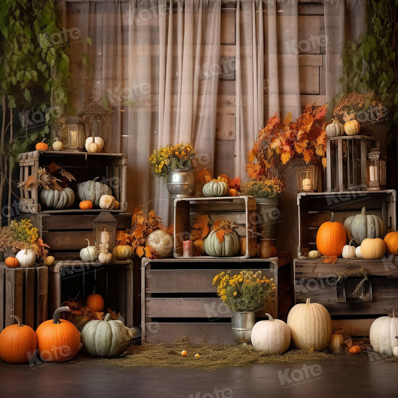 Kate Automne Citrouille Rideau Bois Toile de fond pour la photographie - Kate Backdrop FR