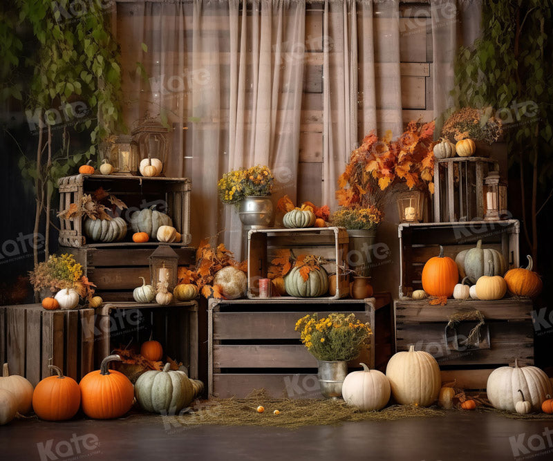 Kate Automne Citrouille Rideau Bois Toile de fond pour la photographie - Kate Backdrop FR