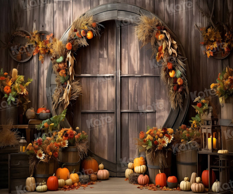 Kate Automne Citrouille Porte Grange Toile de fond pour la photographie - Kate Backdrop FR