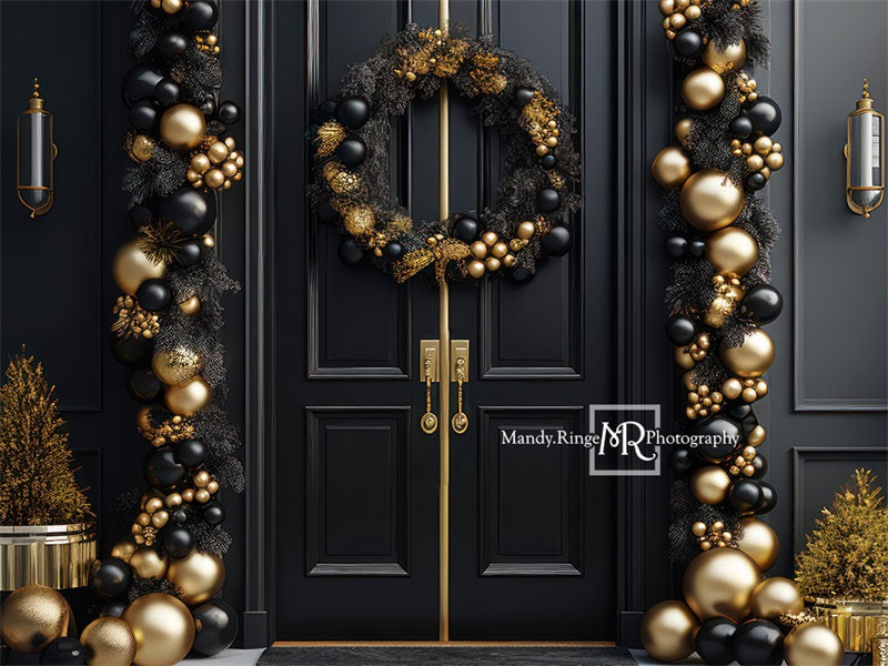 Kate Élégant Noir Or Noël Porte Toile de fond en Laine conçue par Mandy Ringe - Kate Backdrop FR