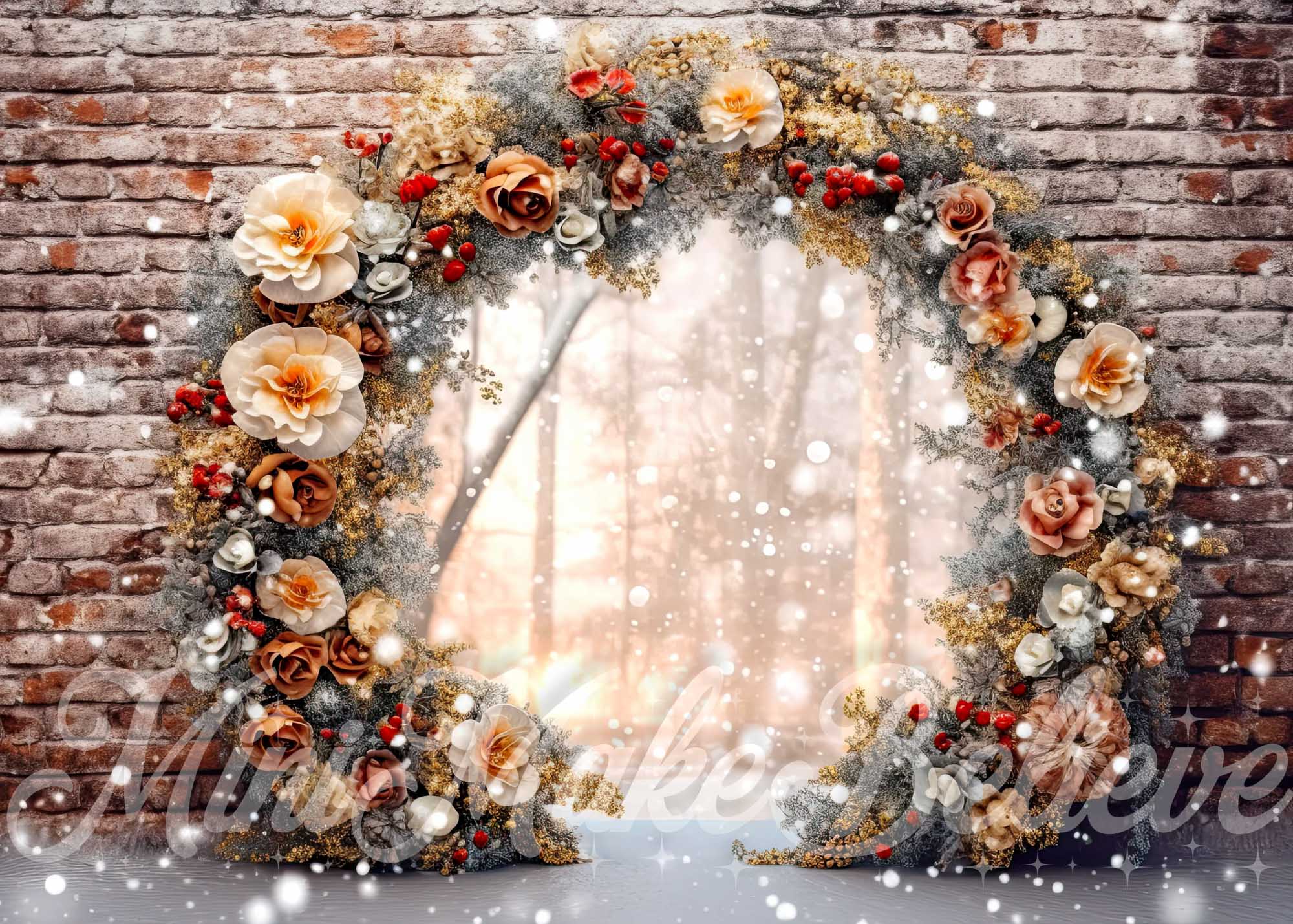 Kate Mur de briques Arche florale Noël Toile de fond conçue par Mini MakeBelieve