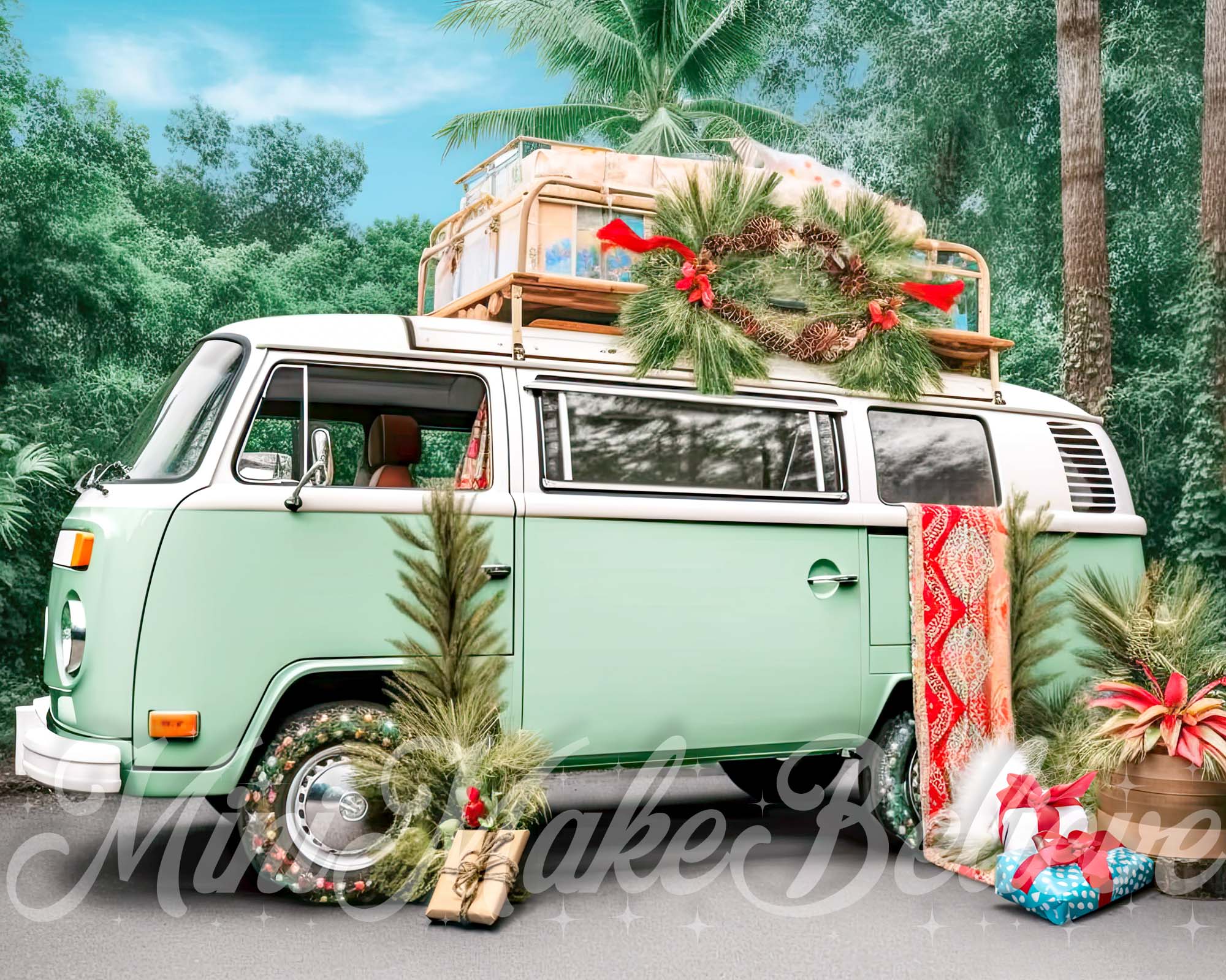 Kate Vert menthe Bohème RV Noël Toile de fond conçue par Mini MakeBelieve - Kate Backdrop FR