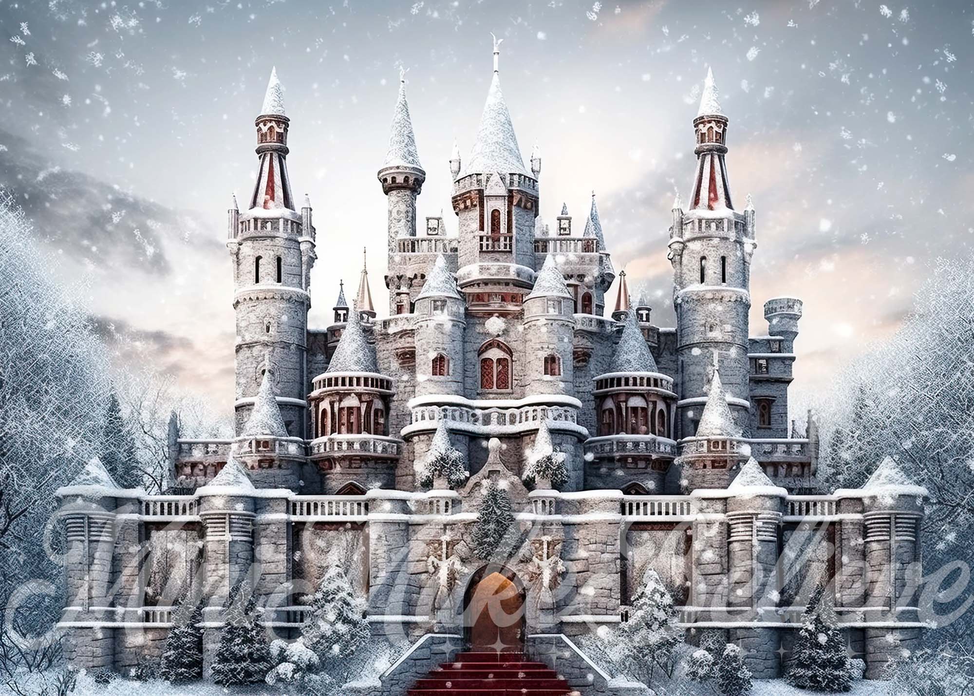 Kate Givré Château Hiver Noël Toile de fond conçue par Mini MakeBelieve - Kate Backdrop FR