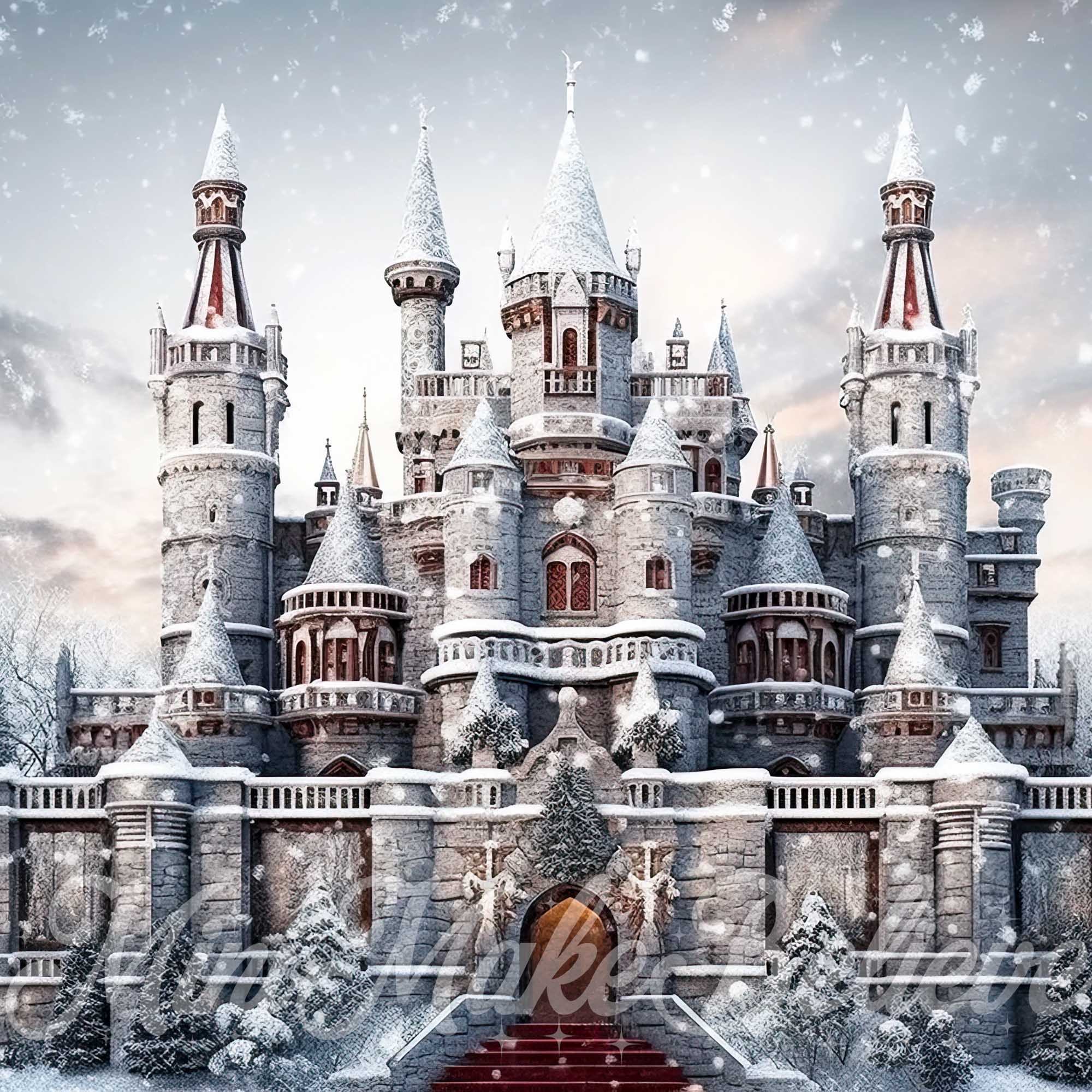 Kate Givré Château Hiver Noël Toile de fond conçue par Mini MakeBelieve - Kate Backdrop FR