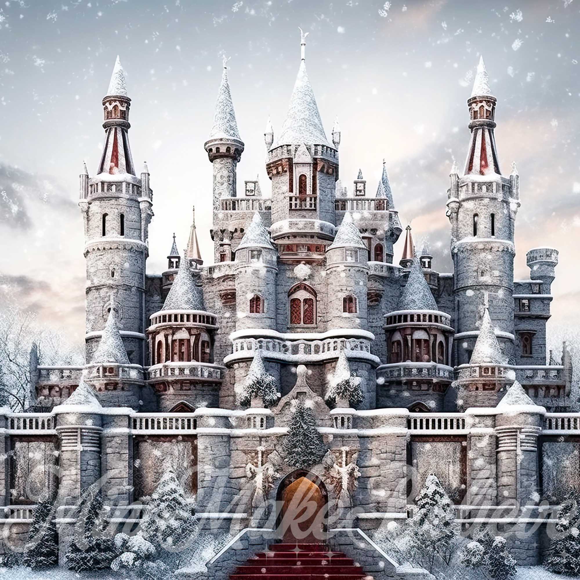 Kate Givré Château Hiver Noël Toile de fond conçue par Mini MakeBelieve