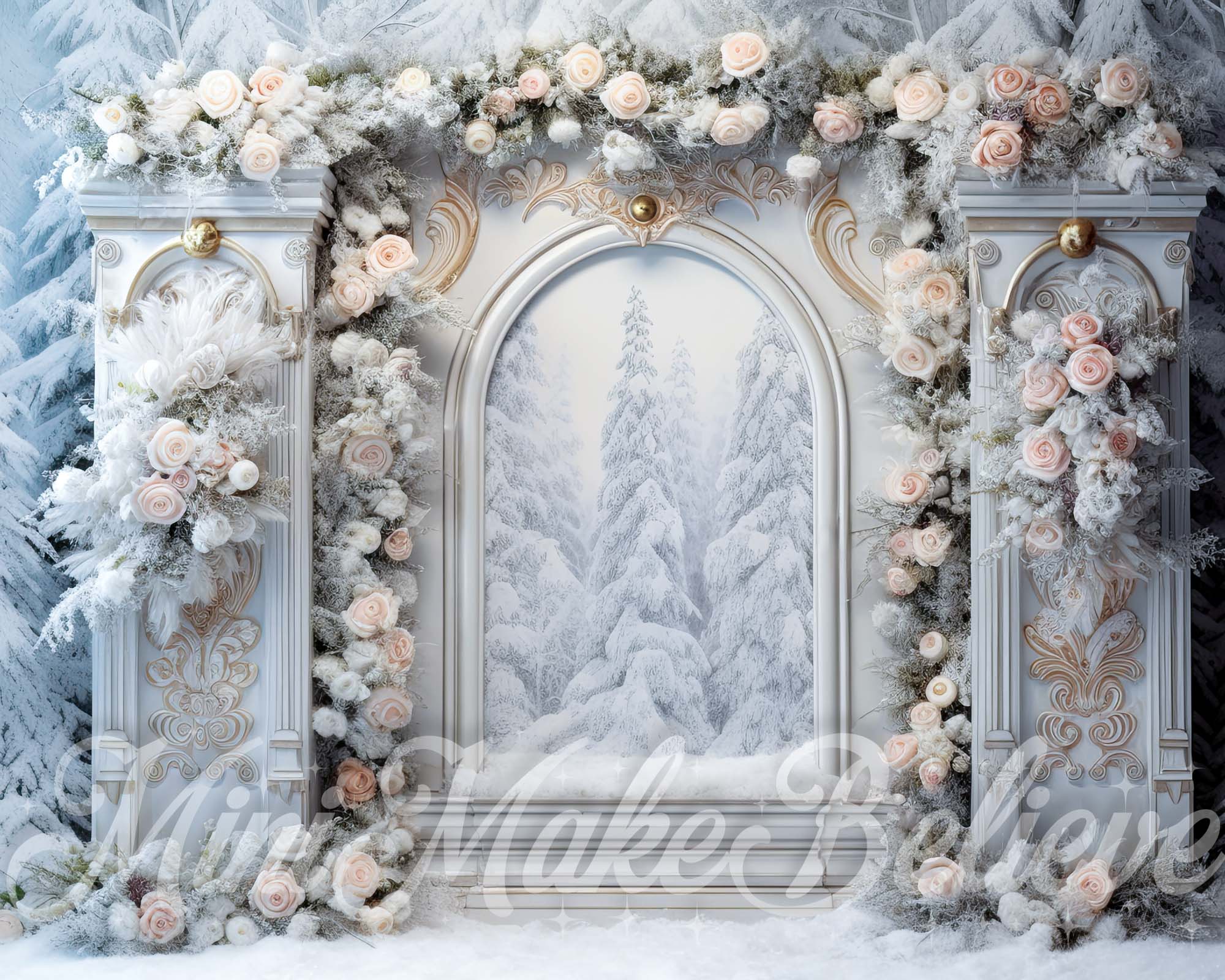 Kate Floral Porte Noël Hiver Blanc Toile de fond conçue par Mini MakeBelieve