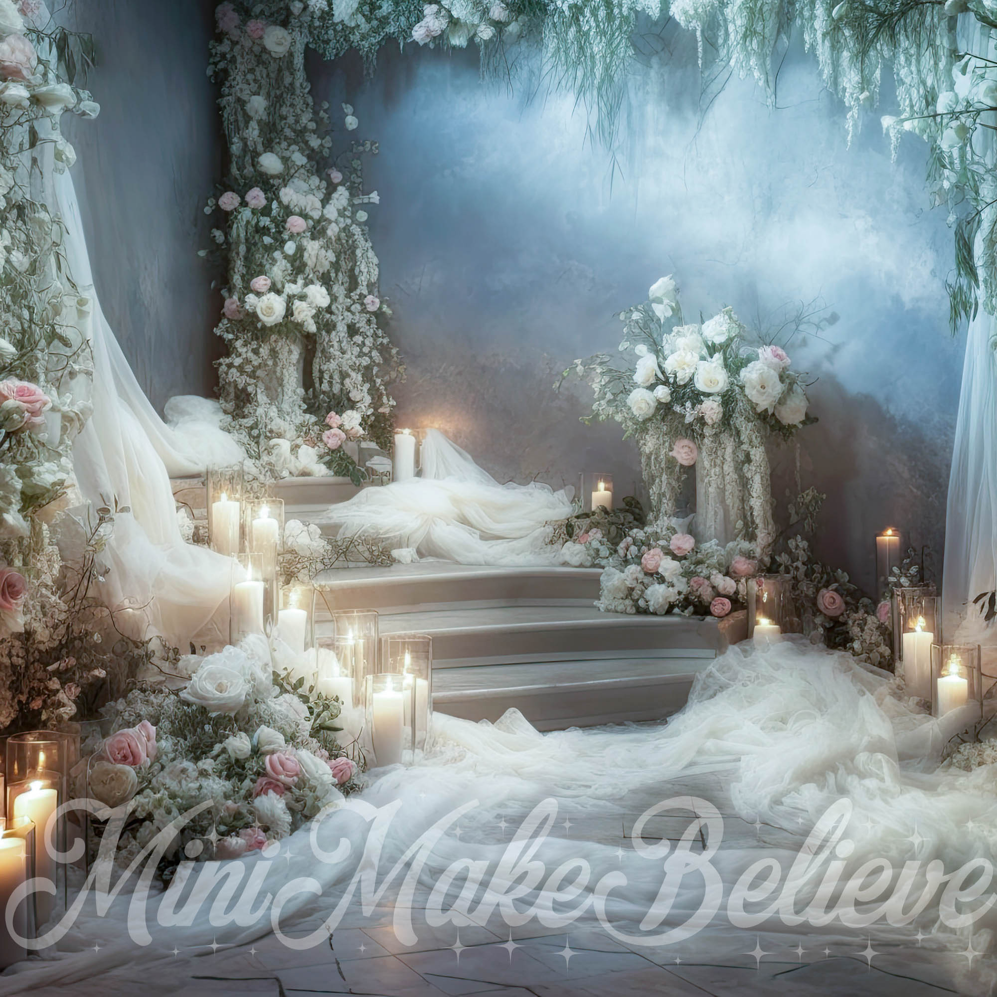 Kate Beaux-Arts Doux Escaliers Hiver Toile de fond conçue par Mini MakeBelieve - Kate Backdrop FR