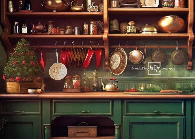 Kate Vert Noël Cuisine Toile de fond conçue par Mandy Ringe - Kate Backdrop FR