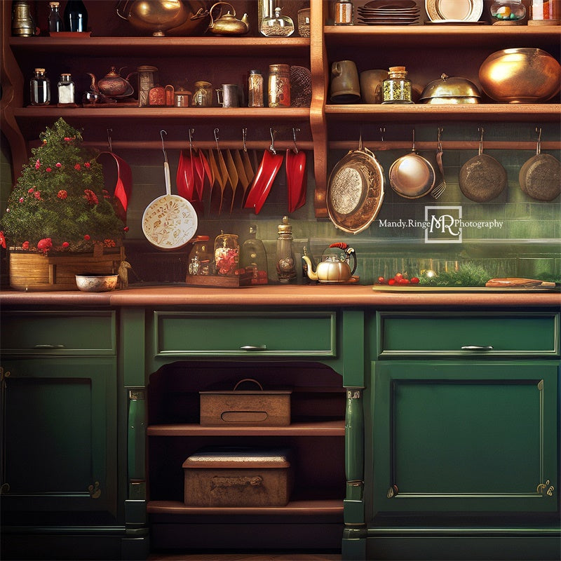 Kate Vert Noël Cuisine Toile de fond conçue par Mandy Ringe - Kate Backdrop FR
