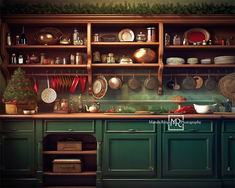 Kate Vert Noël Cuisine Toile de fond conçue par Mandy Ringe - Kate Backdrop FR