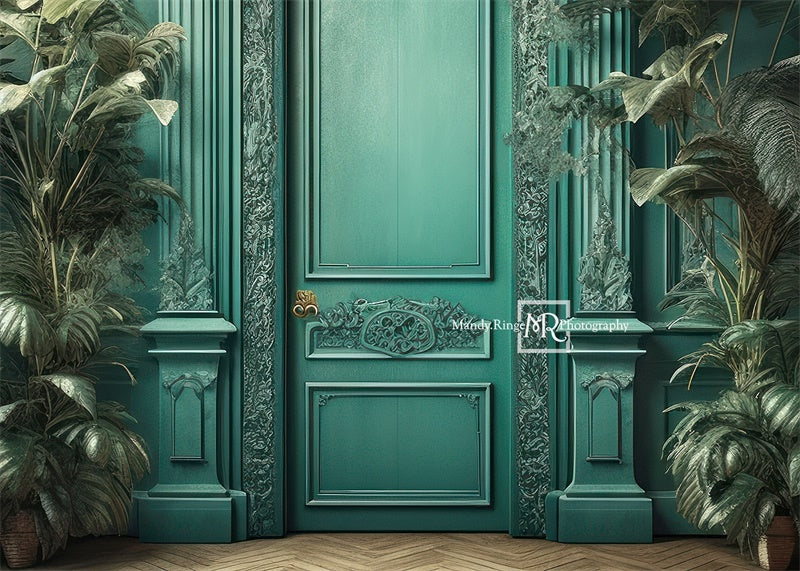 Kate Turquoise Porte Tropical Plantes Toile de fond conçue par Mandy Ringe